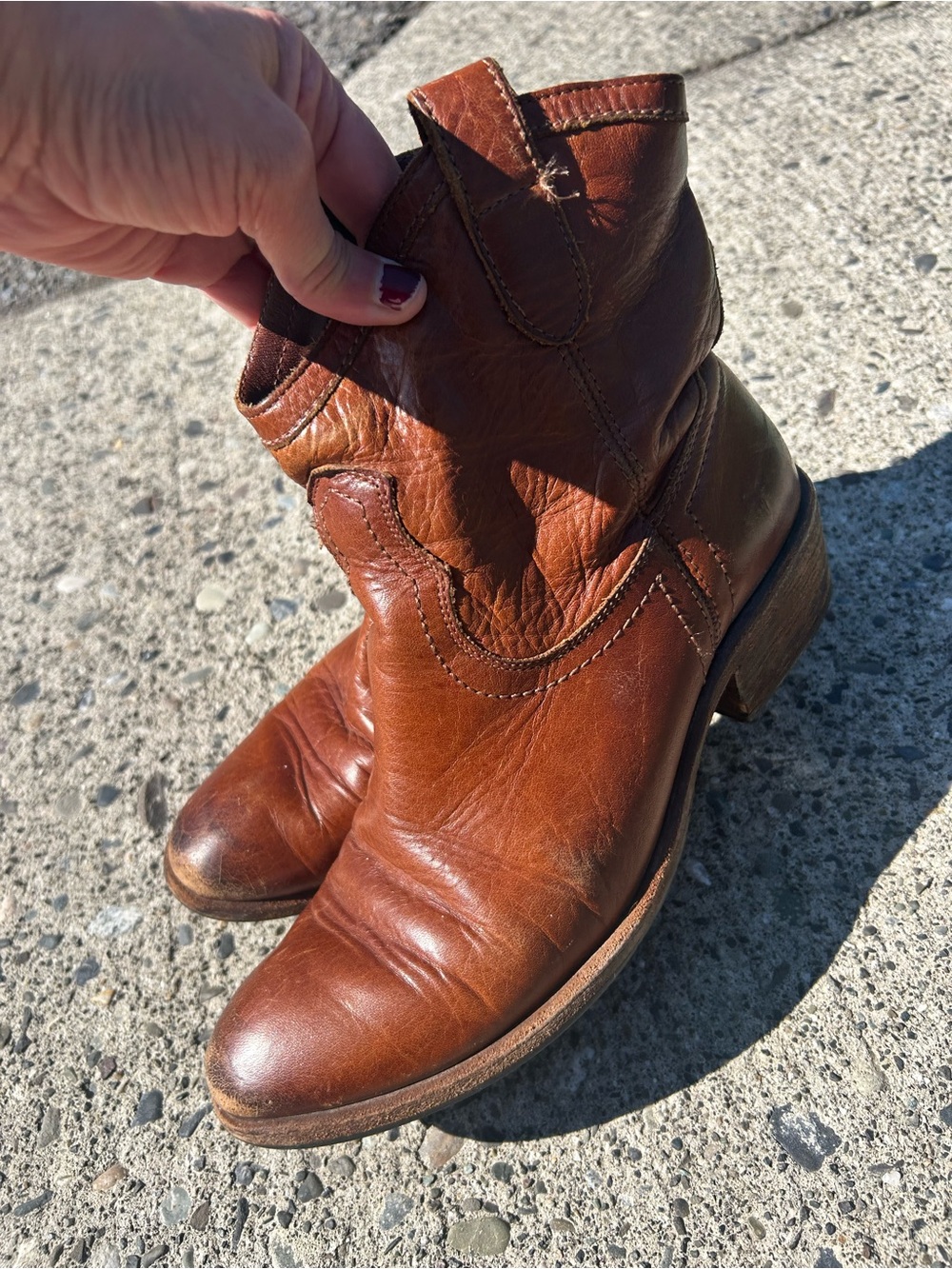Frye Brown Leather Short Western Ankle Boots